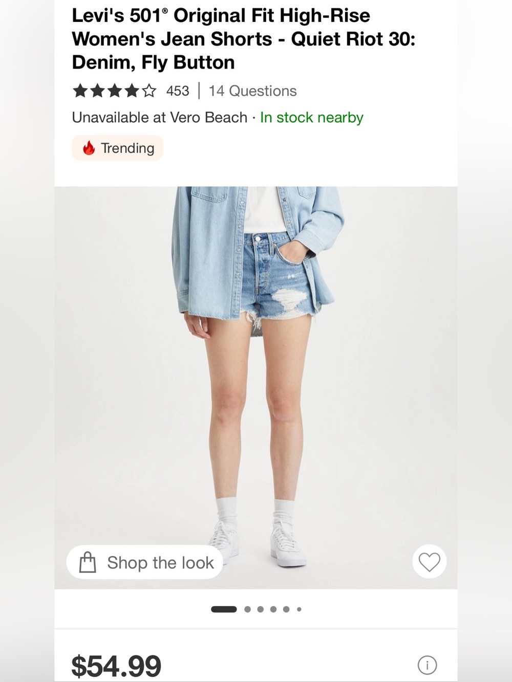 Levi's Women's Light Blue Distressed 501 High-Rise Jean Shorts